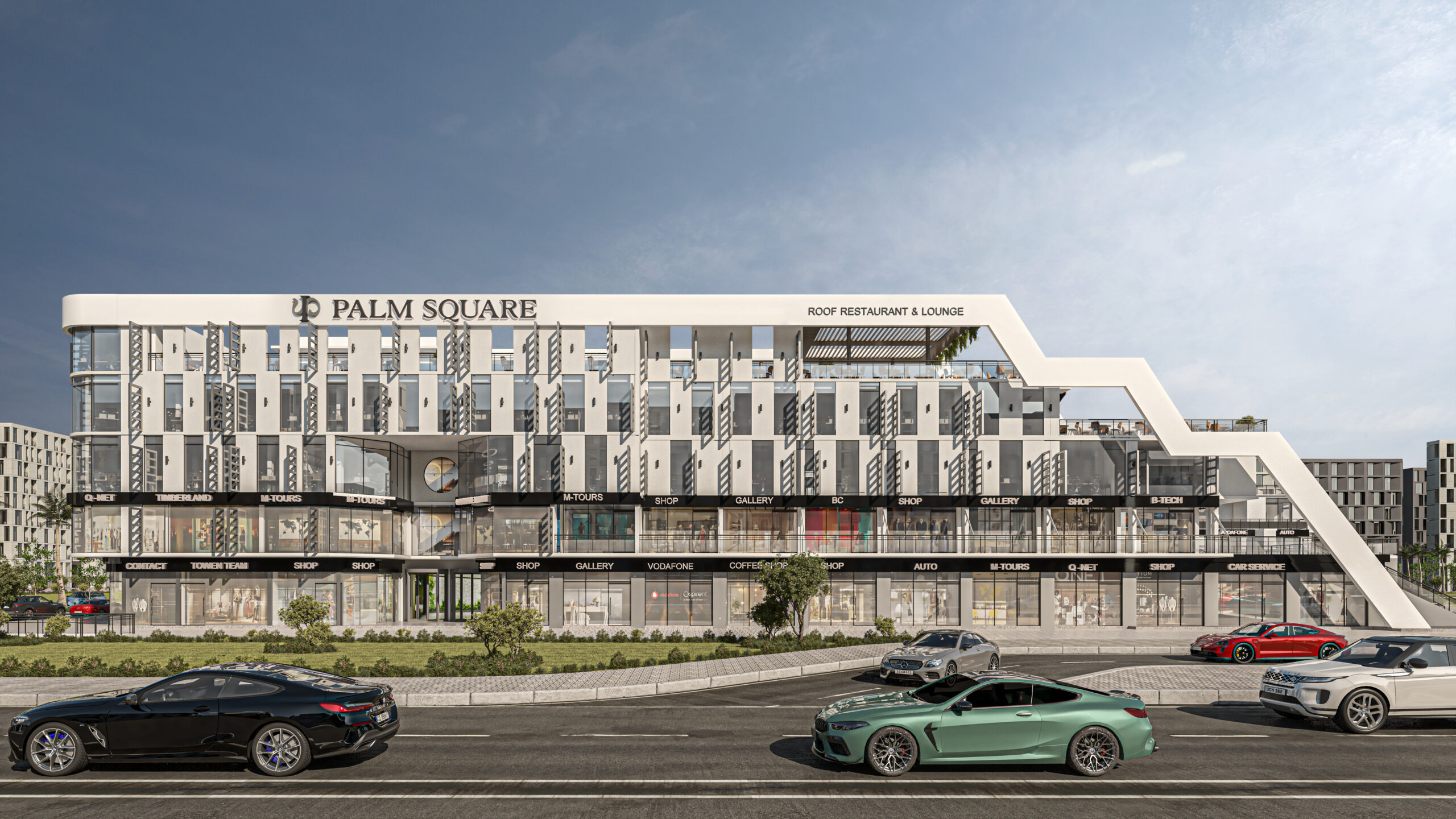 Palm Square building exterior on the main street of New Borg El Arab